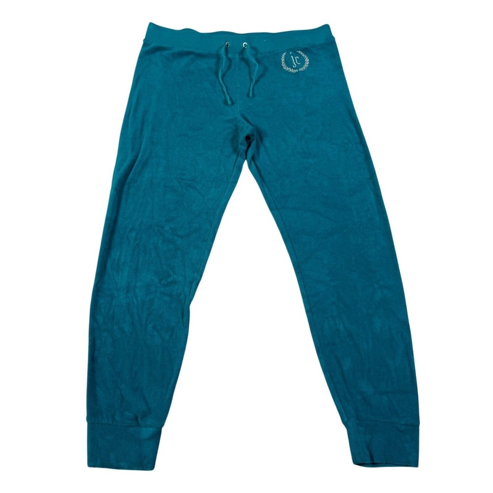 Y2K Juicy Couture Teal Blue Terry Cloth Crop Jogger Pants Drawstring Medium